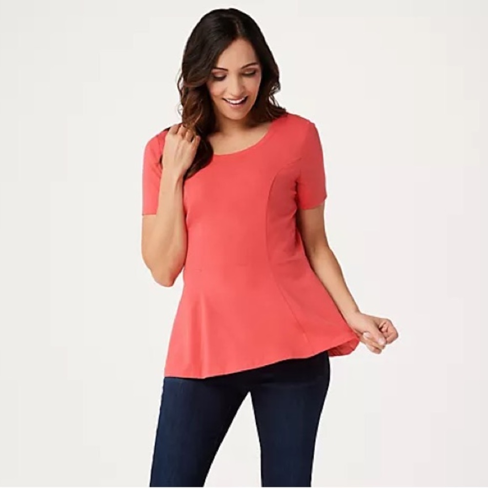 BCBGMaxAzria Coral Short Sleeve Peplum Top